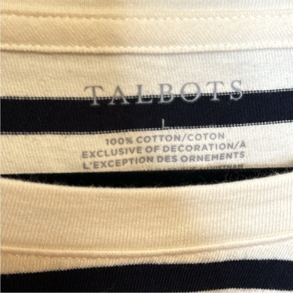 Talbots | Daisy Stripe Drop Shoulder Crewneck Tee in White Blue Size L Large - Picture 3 of 10